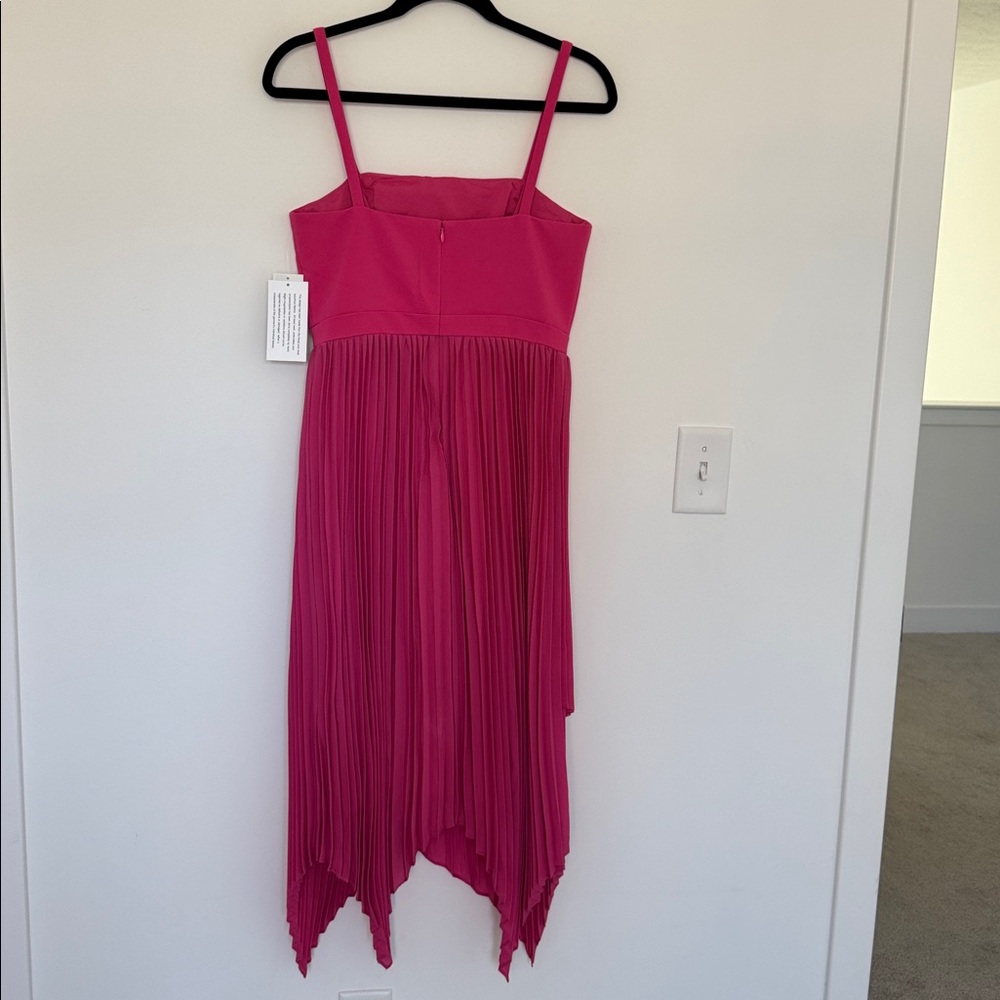 Aidan Mattox NWT Watermelon Pink Asymmetrical Pleated Midi Dress - Size 4 - Picture 6 of 9